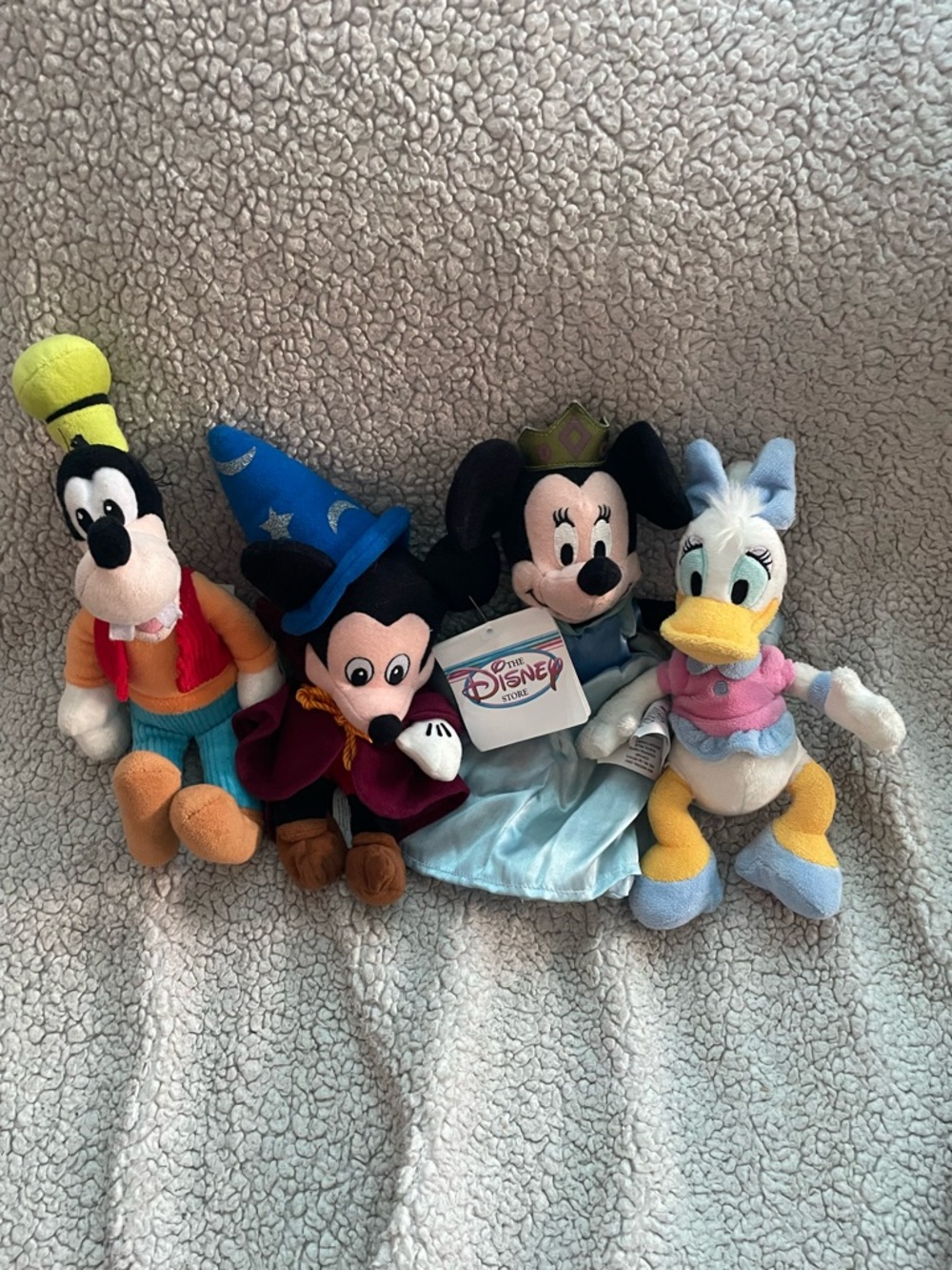 Disney Plush Set - Yellow Goofy, Blue Sorcerer Mickey, Light Blue Minnie & Daisy